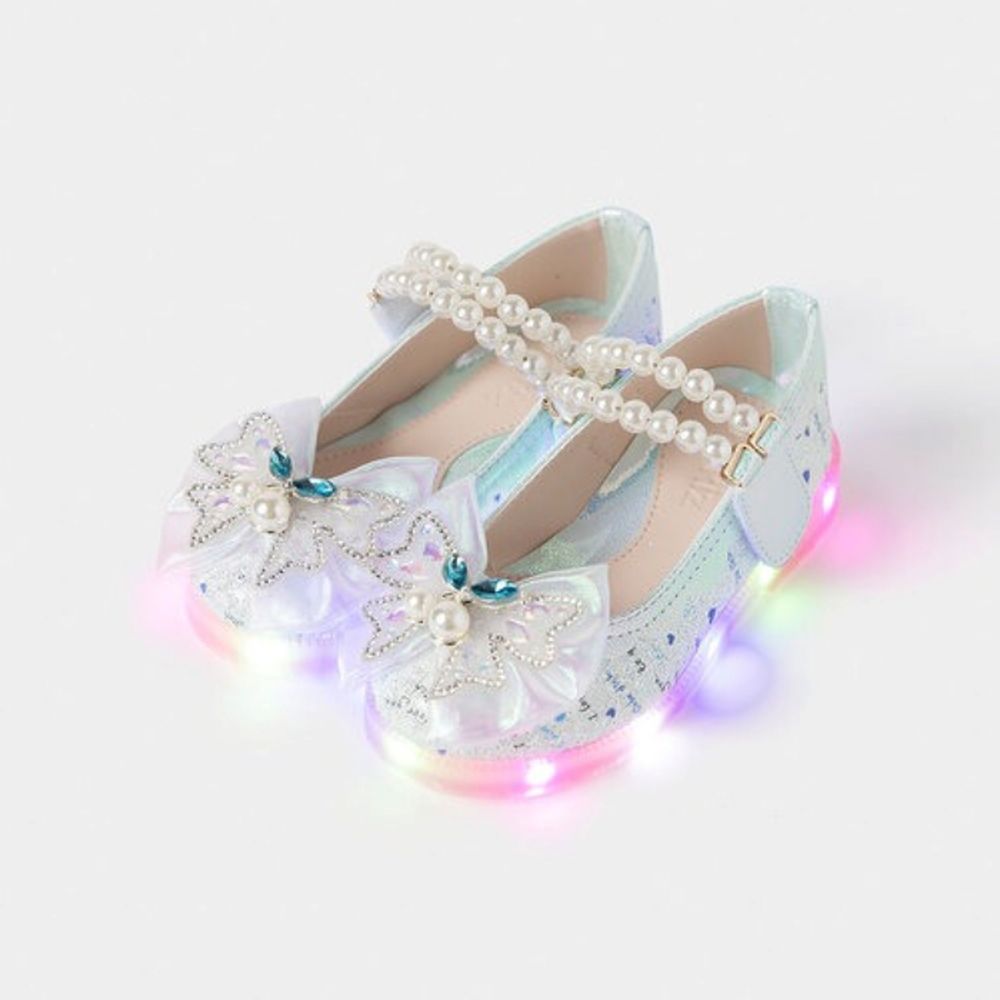 (LED)櫻桃蝴蝶結珍珠公主鞋-I love you-淺水藍