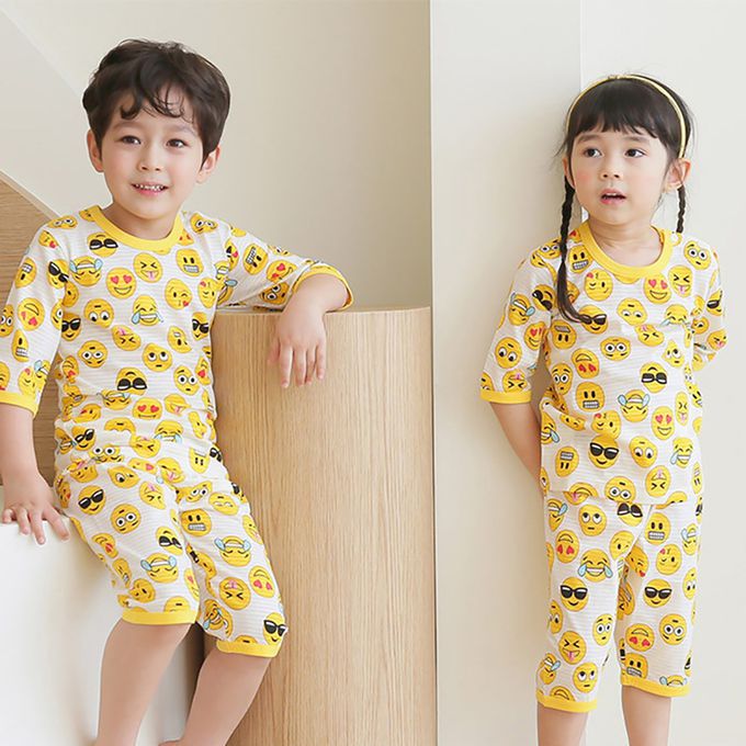 正韓 Puco - 超優質嬰幼兒/兒童七分袖100% 有機純棉家居服/睡衣-表情符號