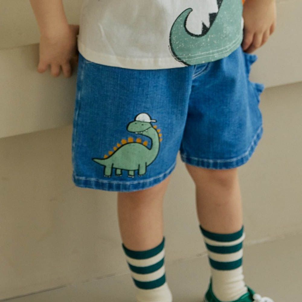 鬆緊腰恐龍角裝飾短褲-中青