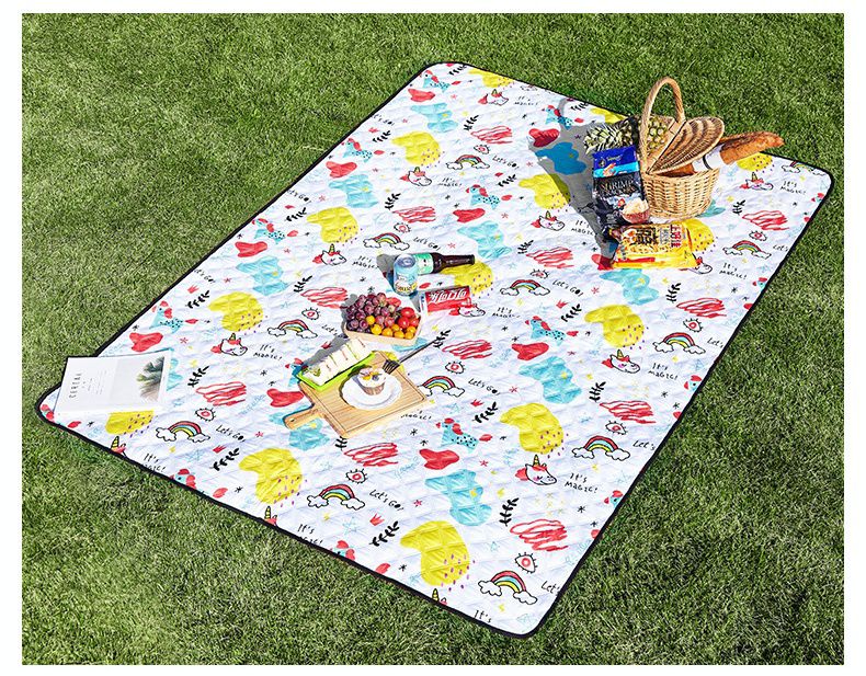 防潑水加厚便攜沙灘野餐墊(可機洗)-快樂星球-白色 (200x145cm)