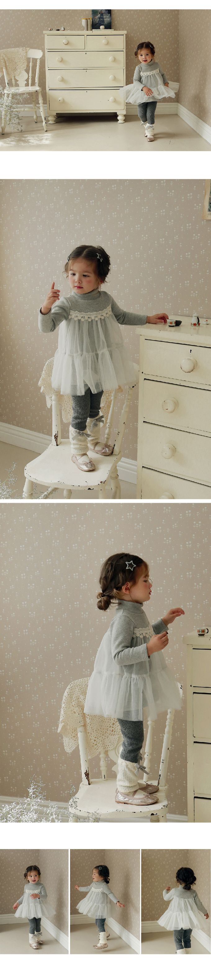 韓國 Puellaflo - 芭蕾女孩網紗拼接連身短洋裝-灰