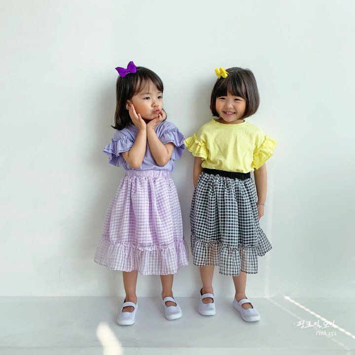 韓國 PINK151 - 格紋雪紡半長裙-淡紫