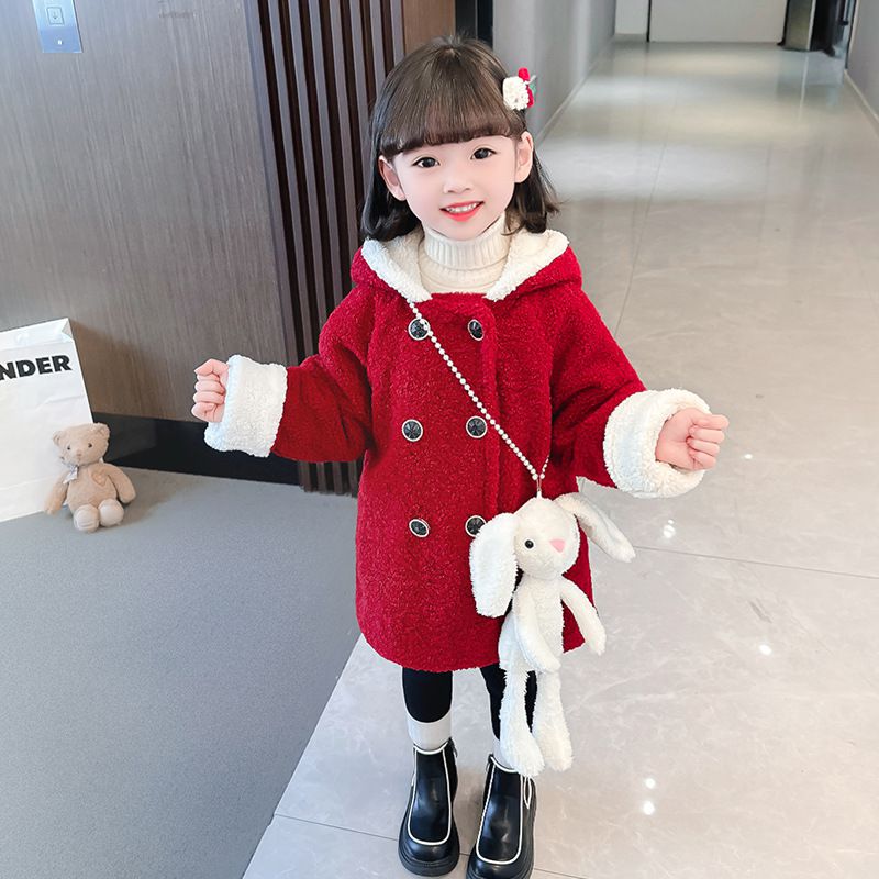 加厚毛絨造型長版外套-兔子耳朵-紅色-(送兔子配飾)