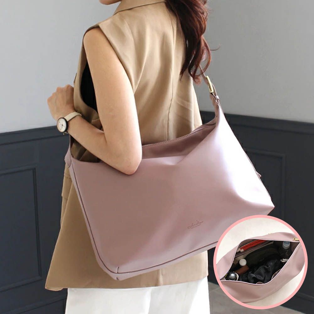 柔滑簡約百搭大容量側背包-(可裝A4)-煙燻粉 (36x30.5cm)