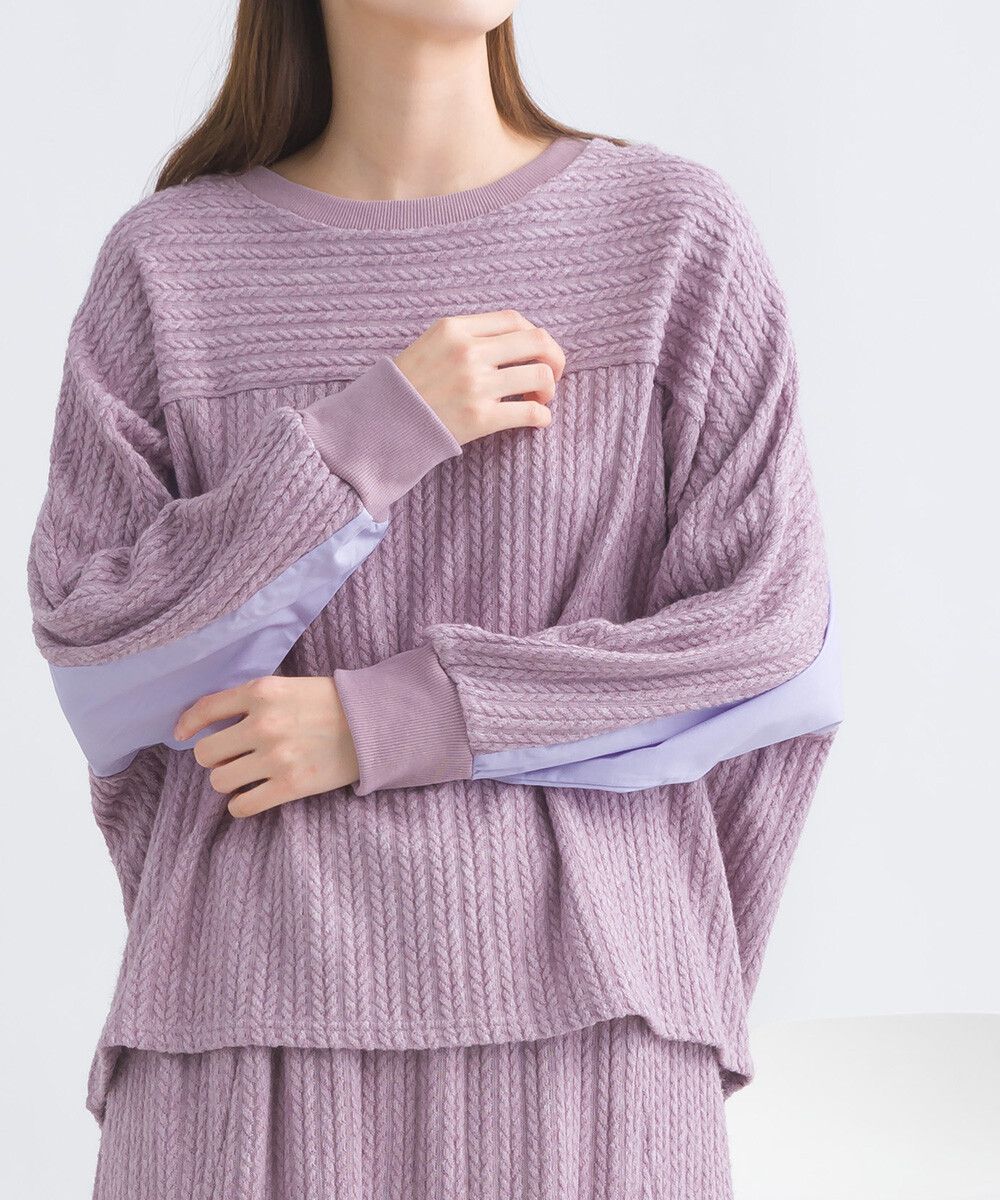 日本女裝代購 - 拼接撞色寬袖麻花針織上衣-灰