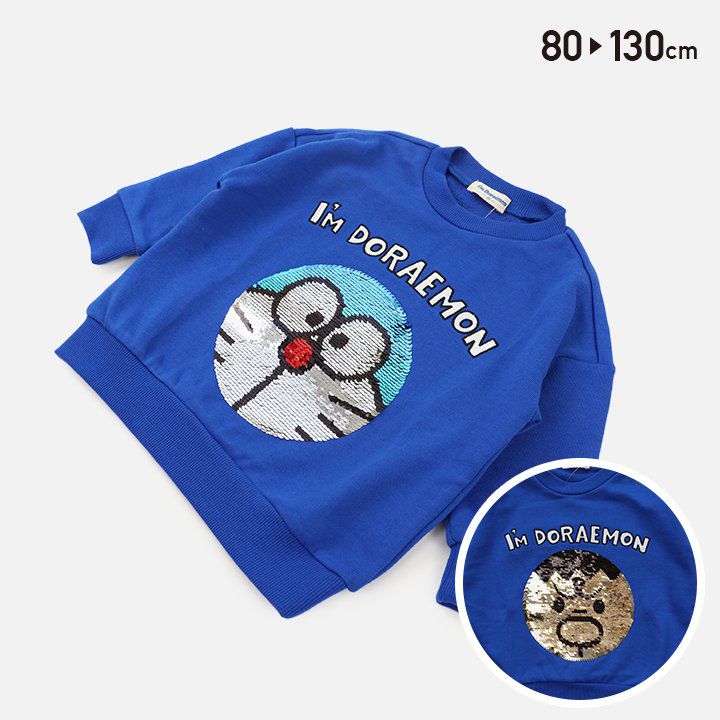 日本 Chil2 - 哆啦A夢聯名 裏毛長袖上衣-亮片-寶藍