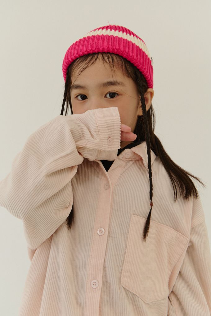 韓國 PEANUT - 燈芯絨口袋長袖襯衫/外套-淺黃