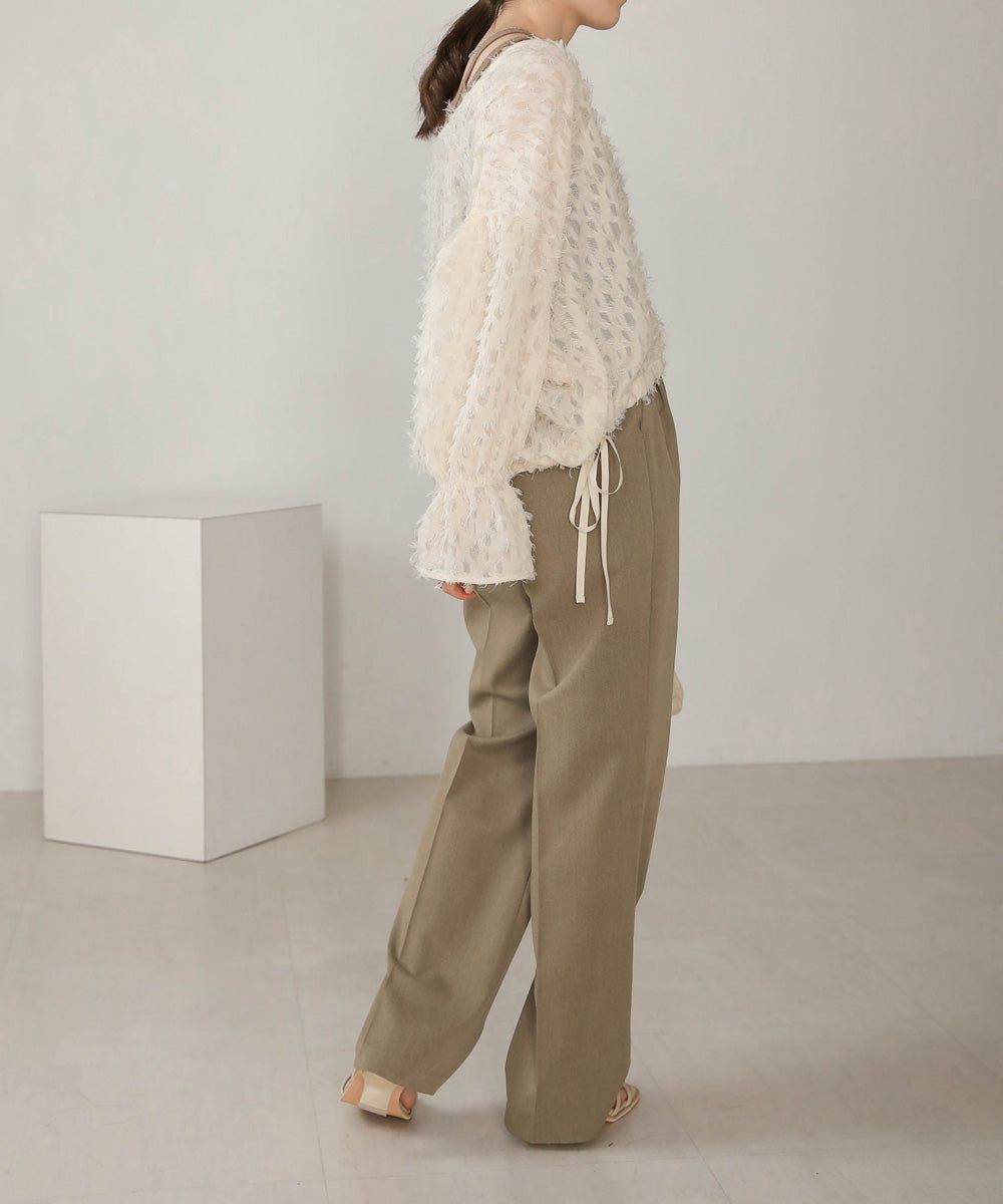 日本 Bab - 2WAY透感抽鬚糖果袖上衣-淺粉