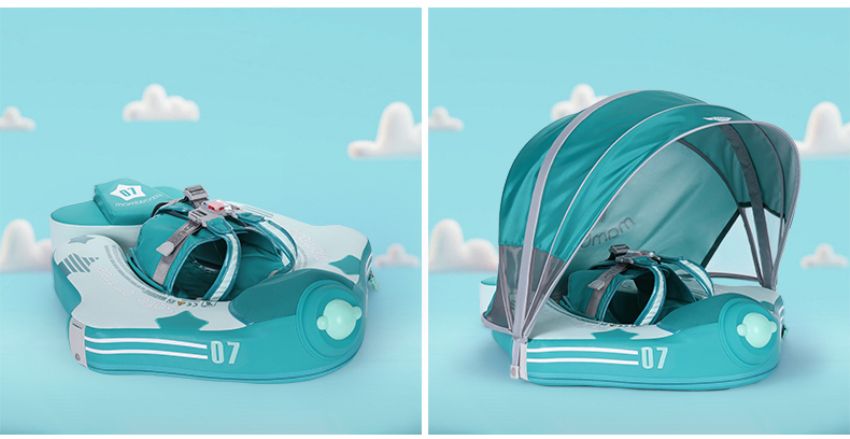 Mambobaby - 急速小飛機型免充氣游泳趴圈(附遮陽罩)-綠色