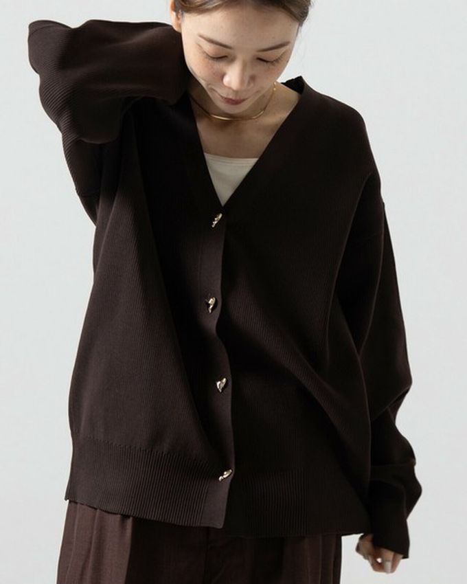 日本 gleam - 愛心金屬扣柔美羅紋開襟衫/外套-灰褐