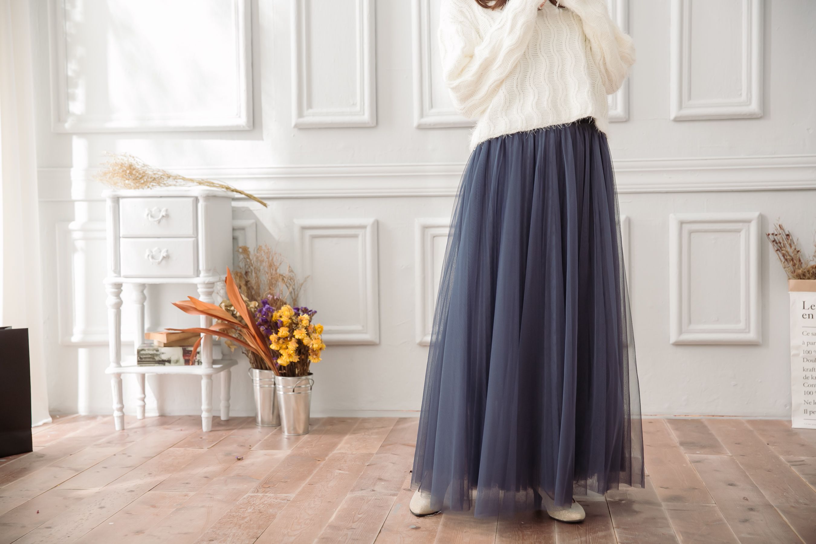 Peachy - 獨家訂製綿柔法式浪漫三層蓬紗裙-三層蓬版-午夜藍 (F)