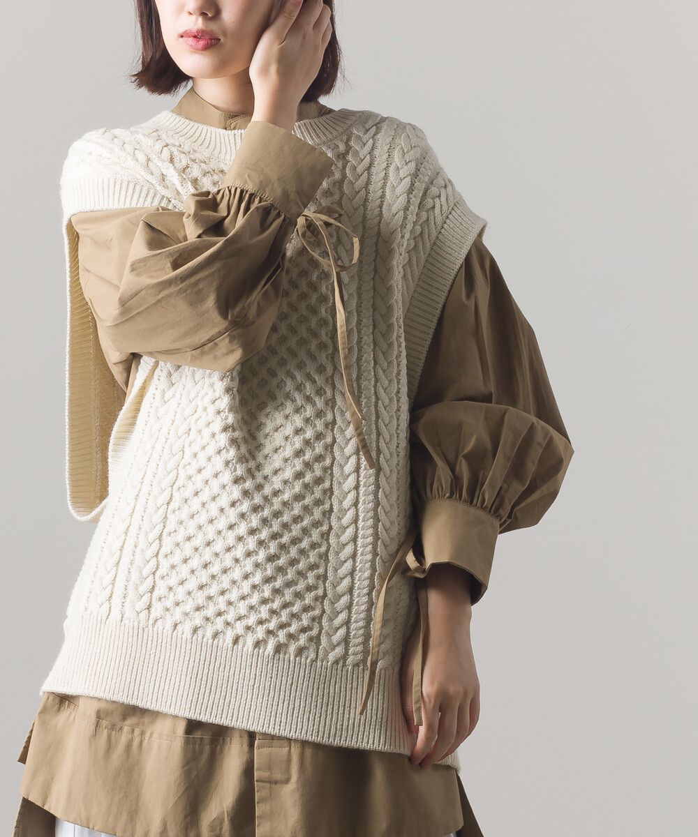 日本女裝代購 - 交錯麻花針織背心-深灰 (Free size)