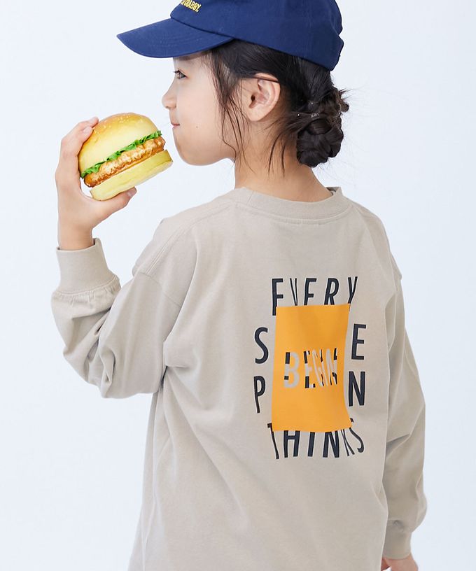 日本 devirock - 100%棉 定番印花寬版長袖上衣-幾何LOGO-灰杏