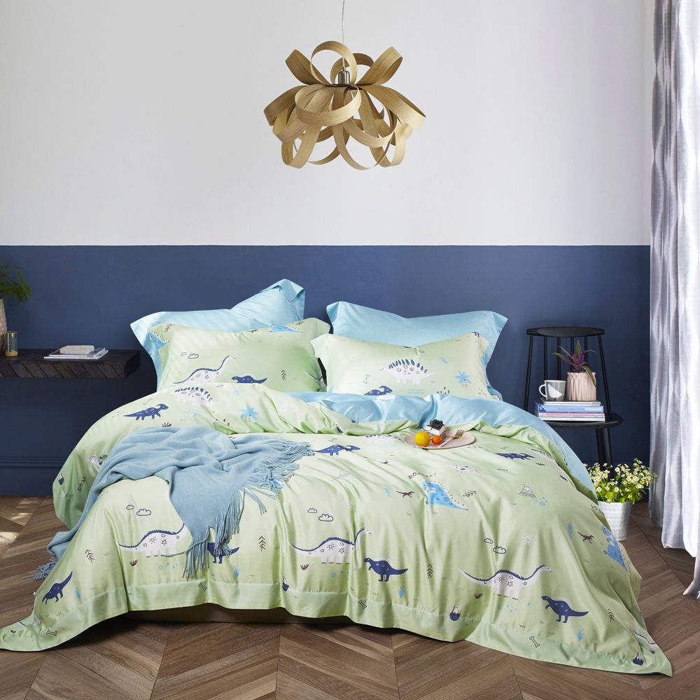 吸濕排汗天絲-恐龍草原-單人床包被套組(含床包*1+被套*1+枕套*1)