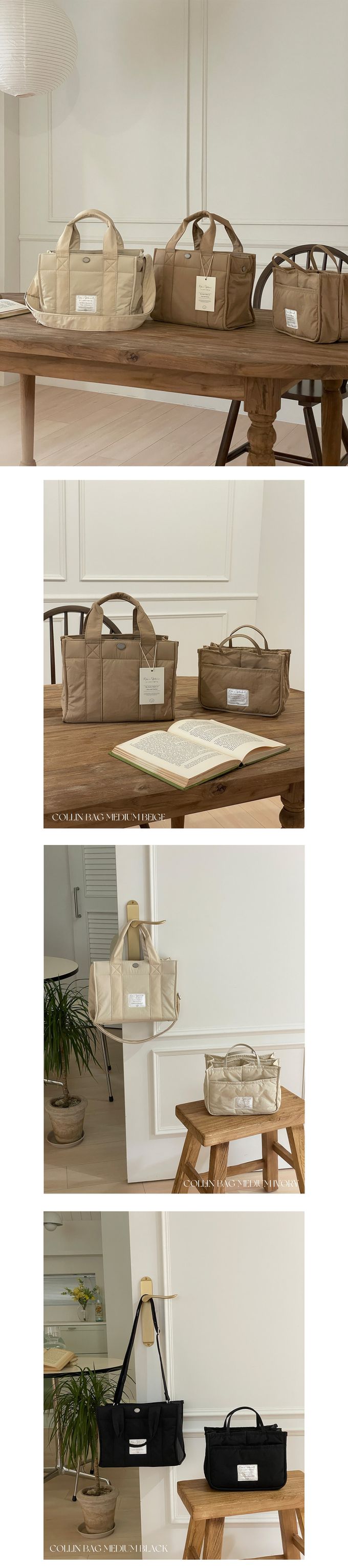 韓國 THEALLY - 尼龍手提/肩背兩用方形收納包-深卡其 (中)