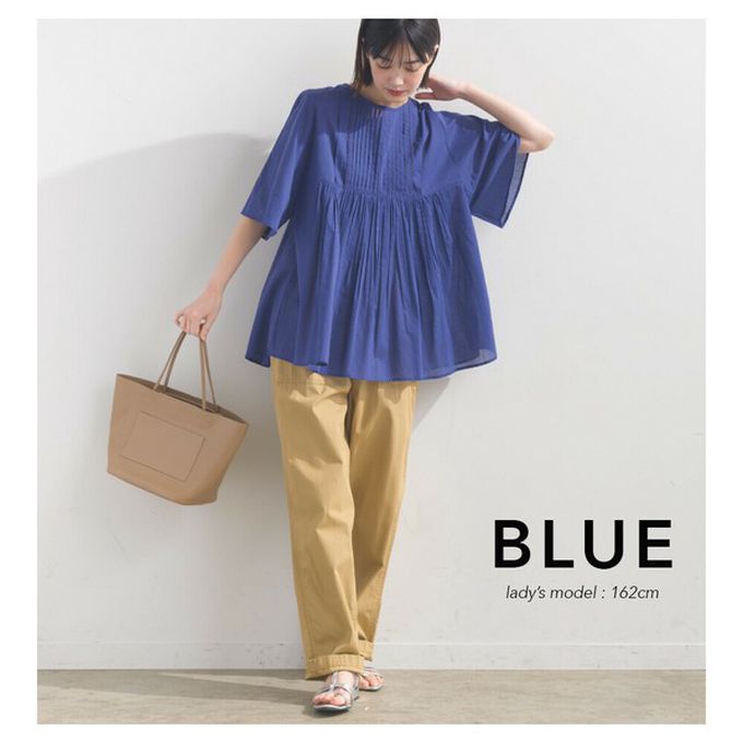 日本 OMNES - 純棉巴里紗柔美皺摺寬袖上衣-灰棕