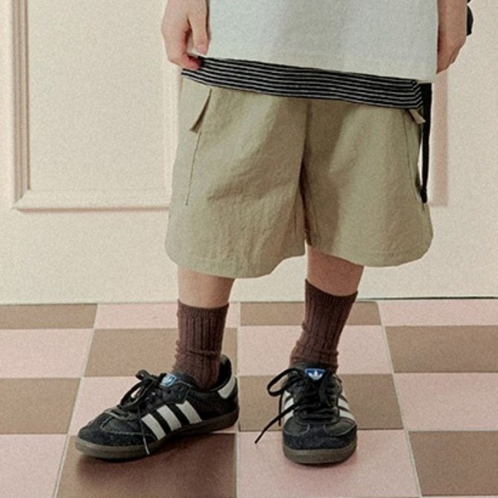 W.S.B. 鬆緊腰工裝風格口袋過膝褲-卡其