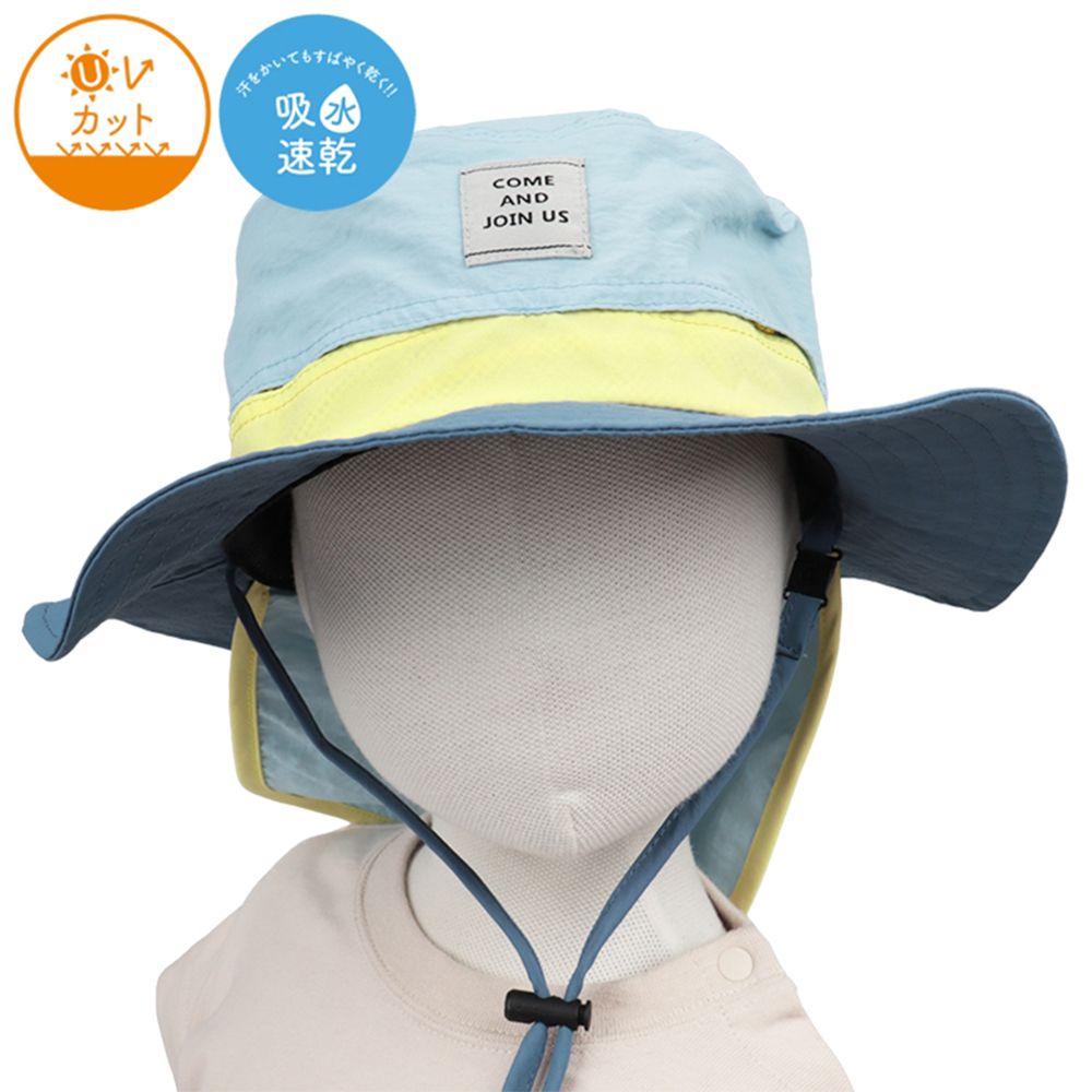 漁夫帽-附防曬遮陽布 內裡網眼 素面-淺藍色