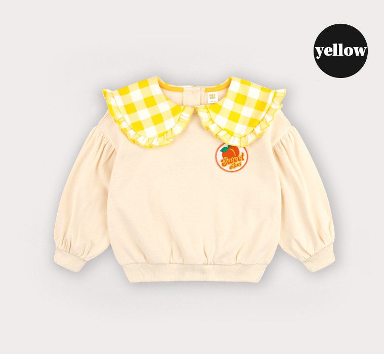 韓國 HEJMINI - (內刷毛)蘋果徽章荷葉領格子裙套裝-蜜桃粉