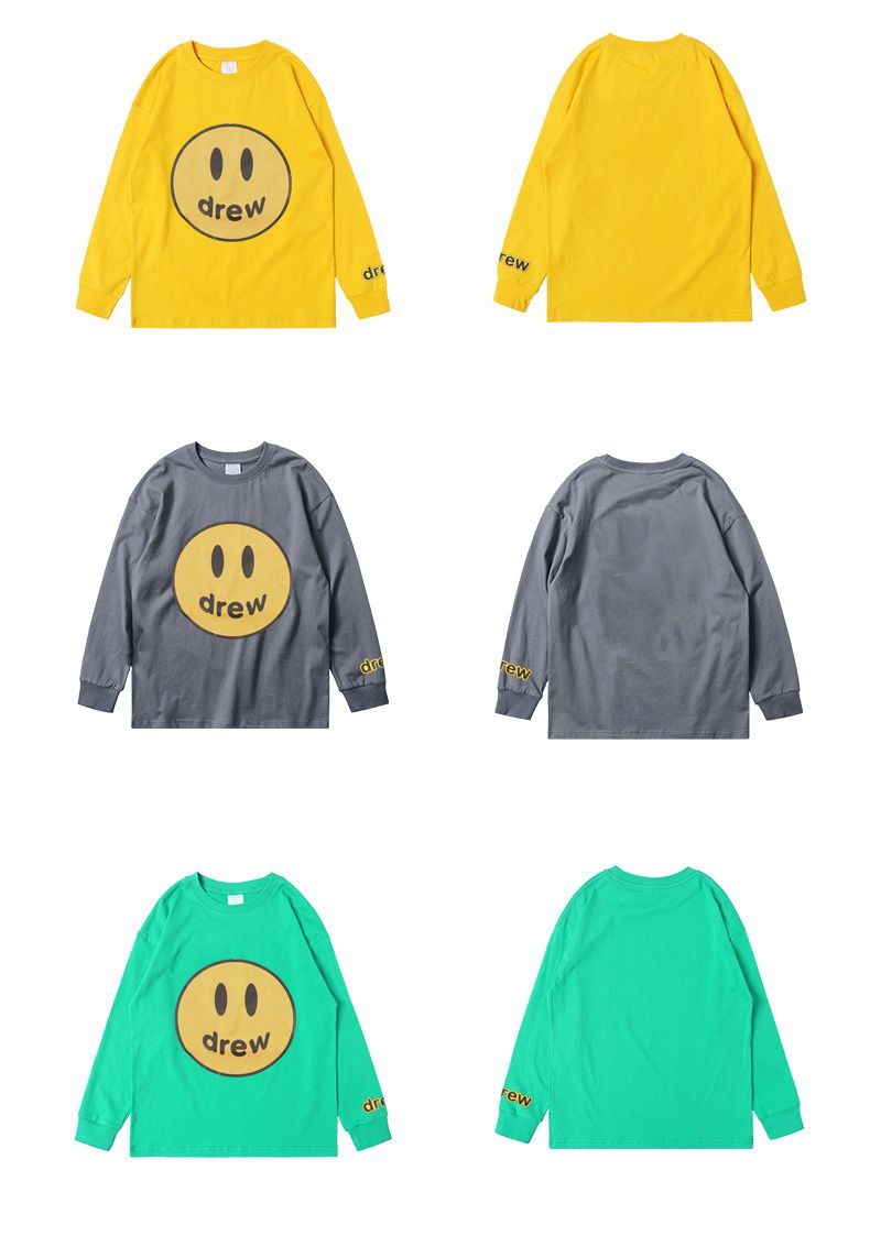 純棉基礎款長袖上衣-drew笑臉-黑色