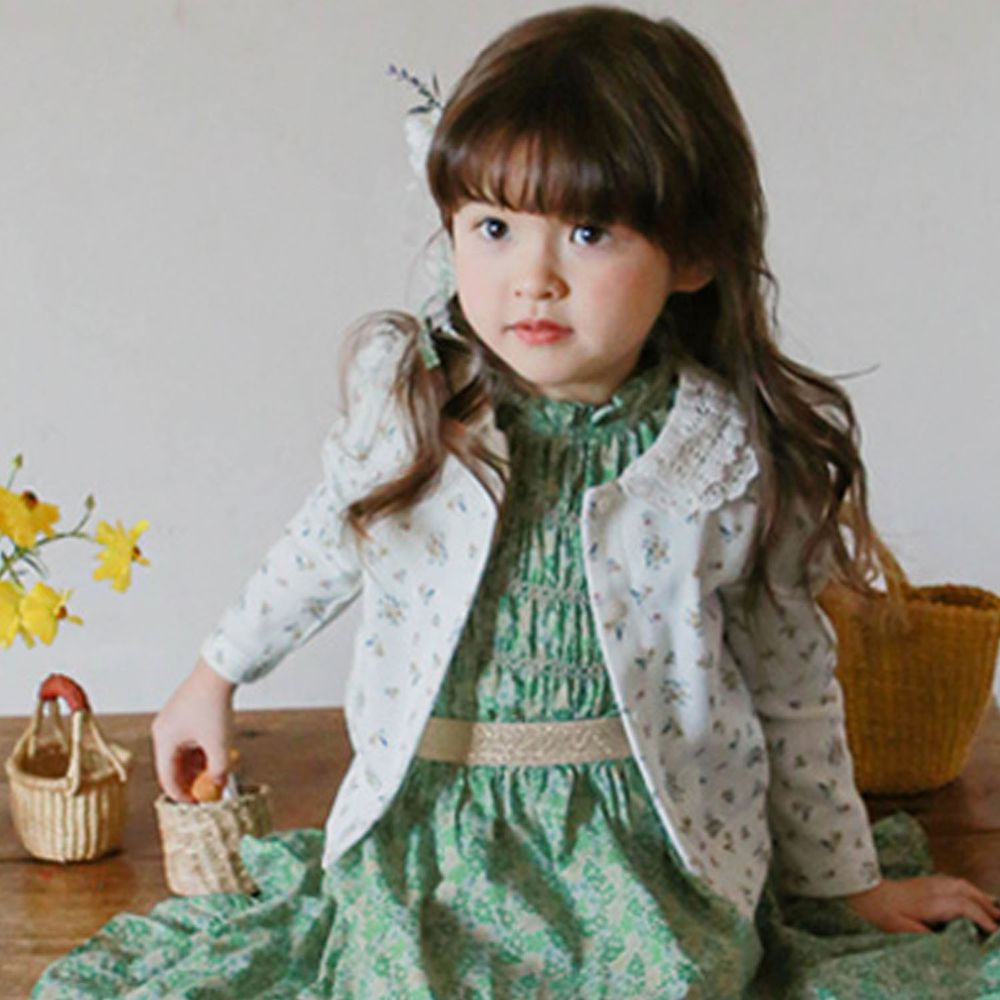 韓國 Puellaflo - 雕花蕾絲領香草花園針織外套-象牙白