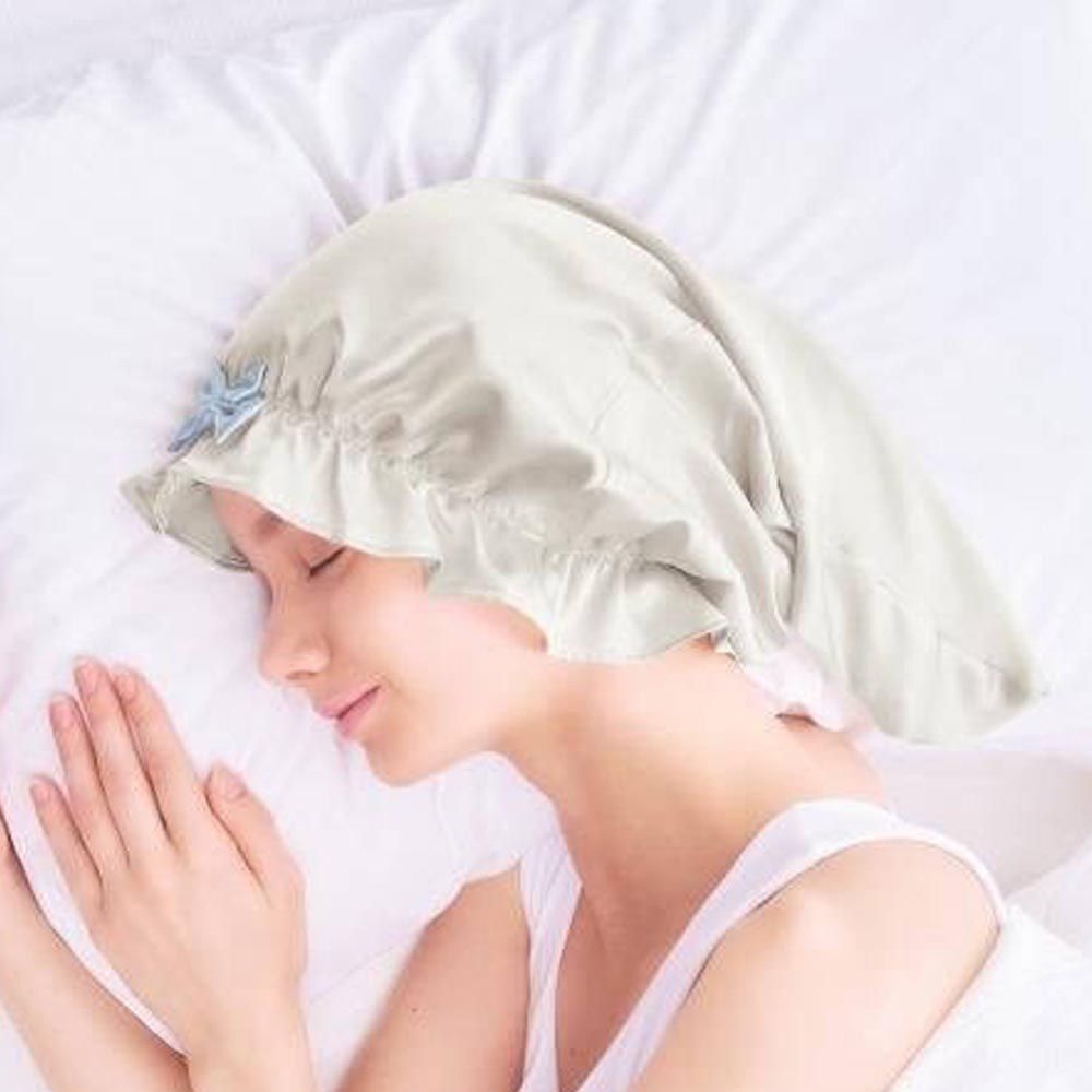 日本 COGIT - 接觸冷感 絲綢保濕晚安美髮帽-建議長髮-天使白 (頭圍50-60cm)