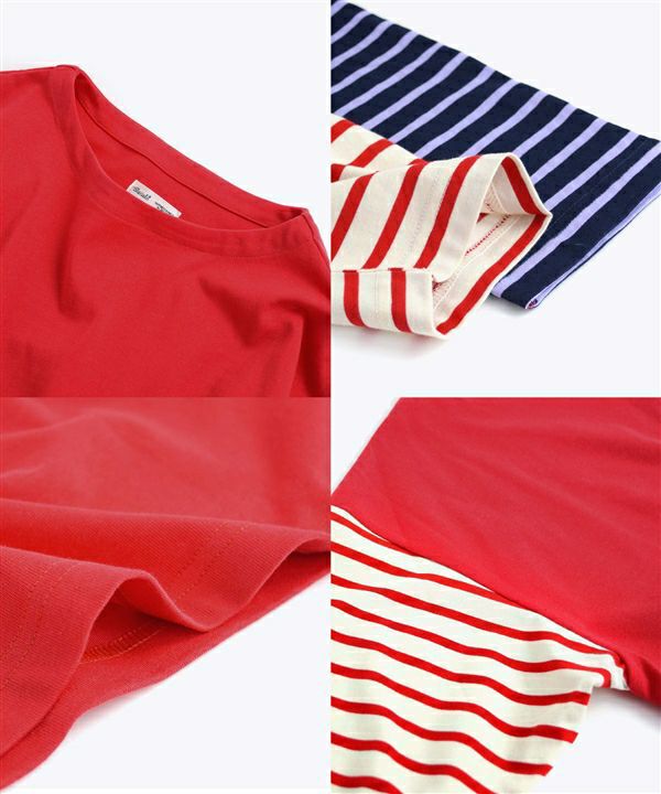 日本 zootie - 撞色條紋拼接薄長袖上衣-薰衣草