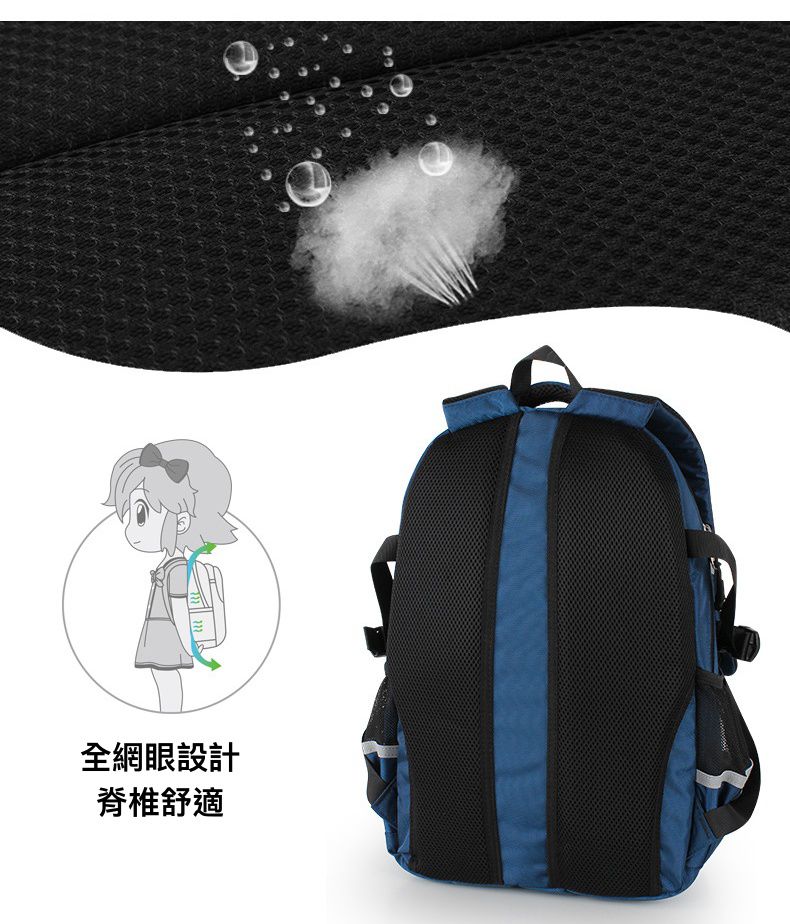 休閒大容量透氣減壓書包-卡通人物米奇-深藍色 (建議身高130-150cm)