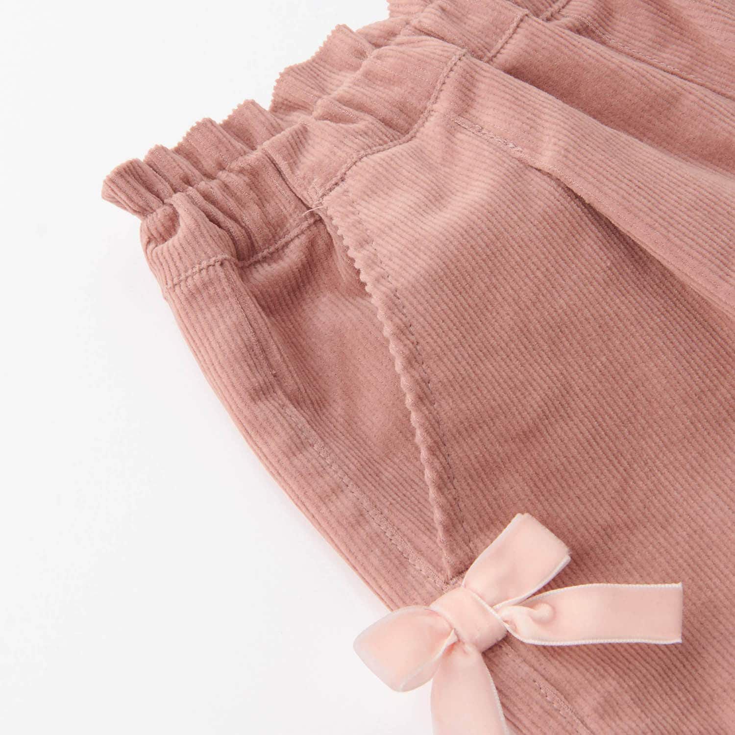 日本千趣會 - 蝴蝶結燈芯絨短褲-奶油杏