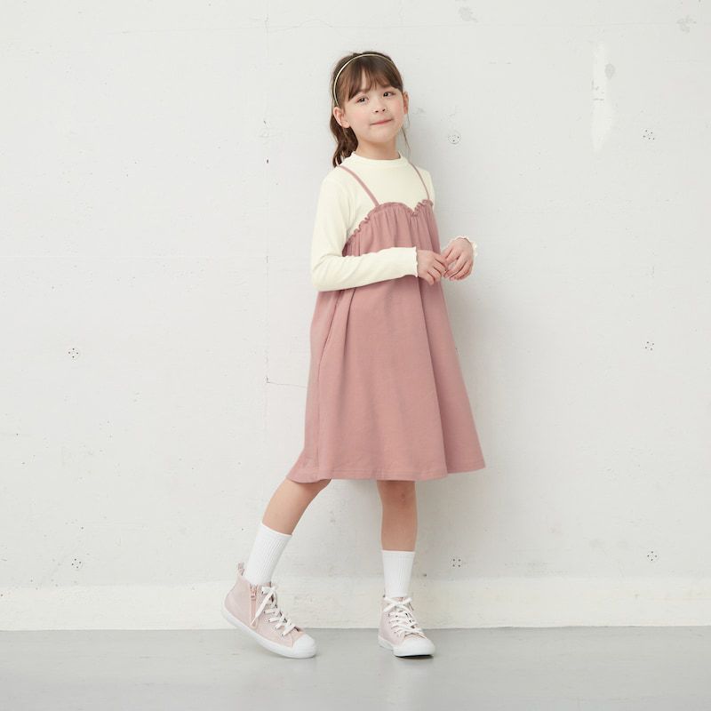 日本千趣會 - GITA 假二件細肩帶純棉長袖洋裝-黑水藍