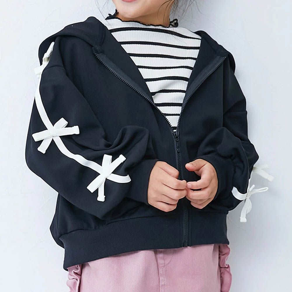 甜美蝴蝶結落肩連帽外套-黑