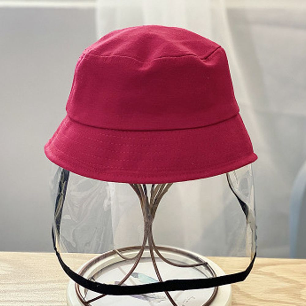 兒童防飛沫面罩遮陽漁夫帽-深紅色