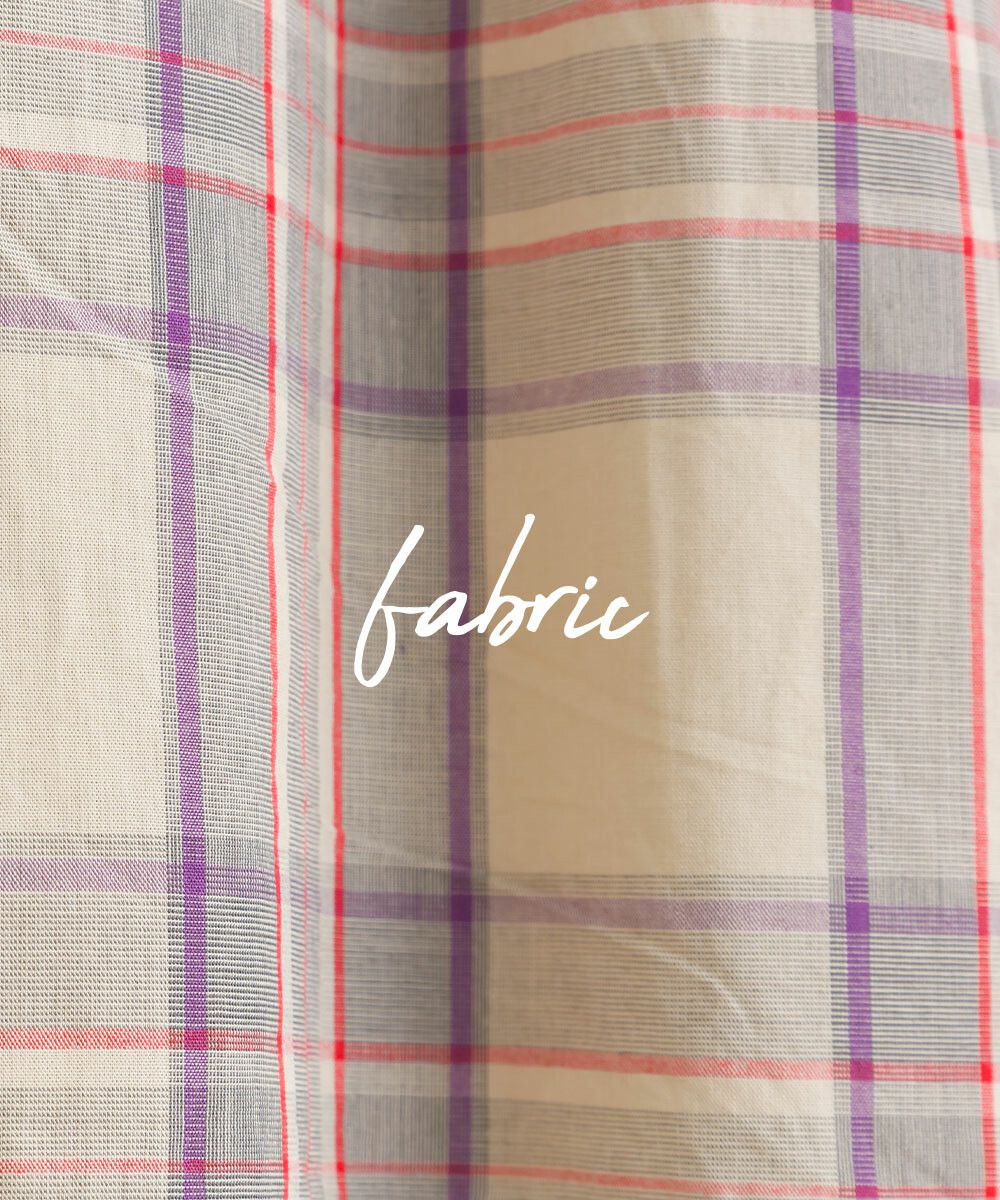 日本女裝代購 - 清新側綁帶拼接短袖上衣-卡其格紋