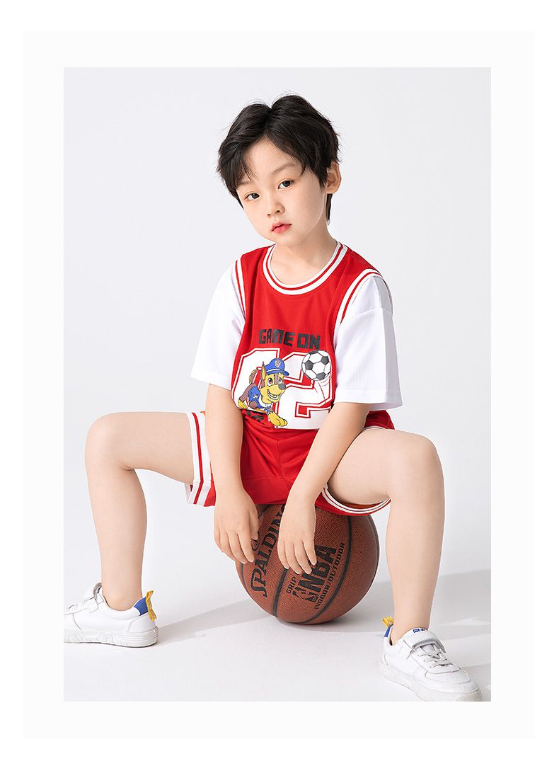 汪汪隊假兩件短袖運動套裝-卡通人物毛毛-橘色