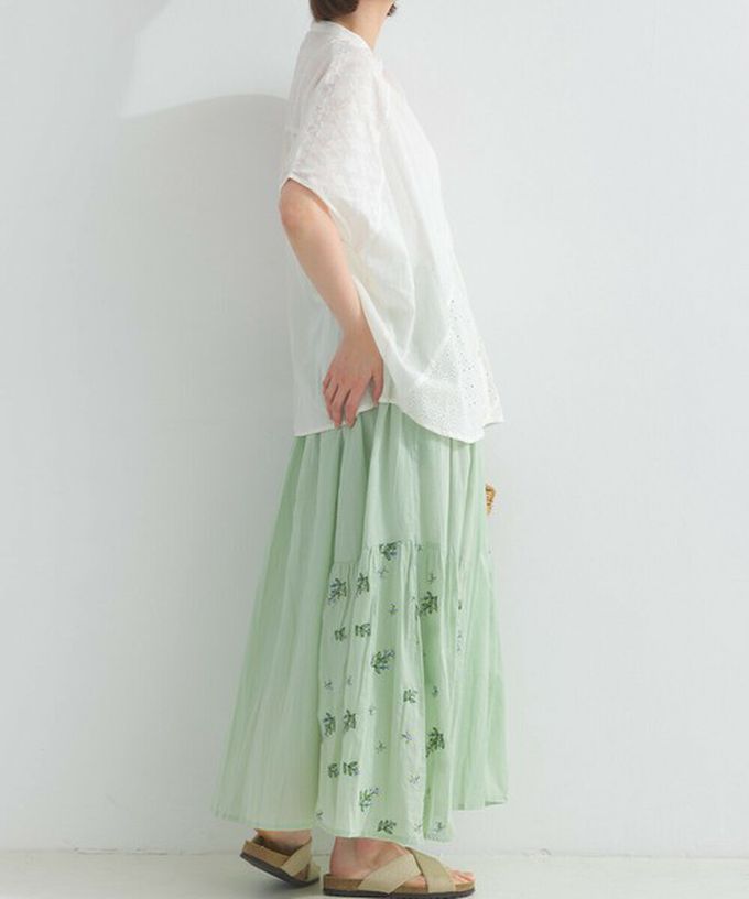 日本 Lupilien - 100%印度棉 優美植物刺繡長裙-海軍藍