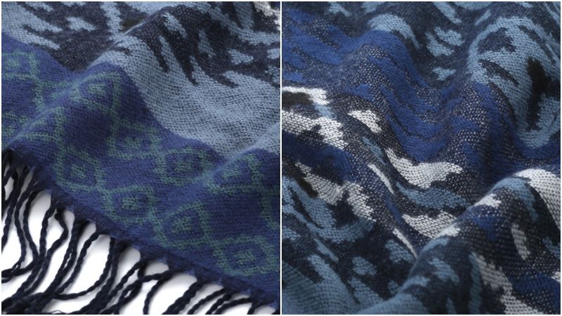 日本 TOMO - 保暖流蘇圍巾-民族圖騰-灰 (70x175cm)