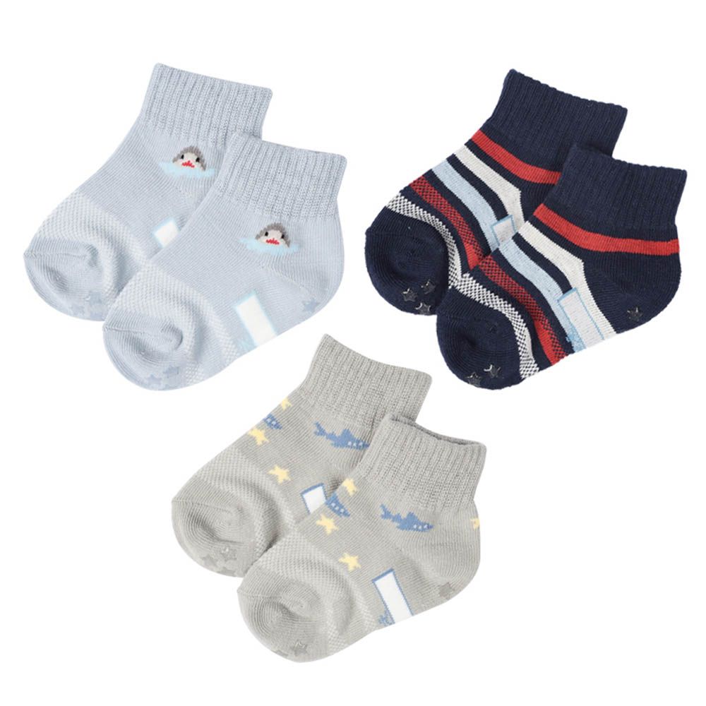 短襪3雙組-鯊魚-淺藍色 (9~14cm)