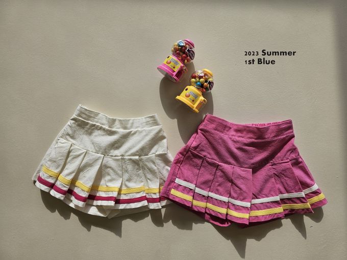 韓國 First Blue - 鬆緊腰運動風百摺褲裙-桃紅