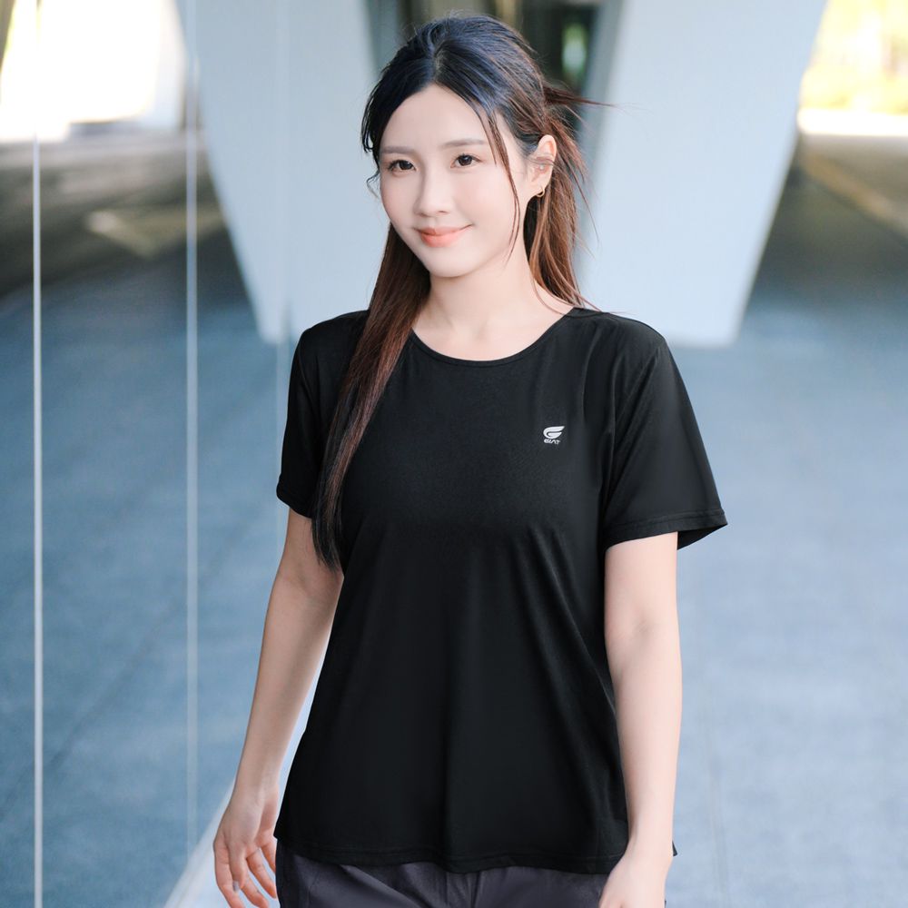 舒涼防曬排汗短袖上衣-女款-黑色