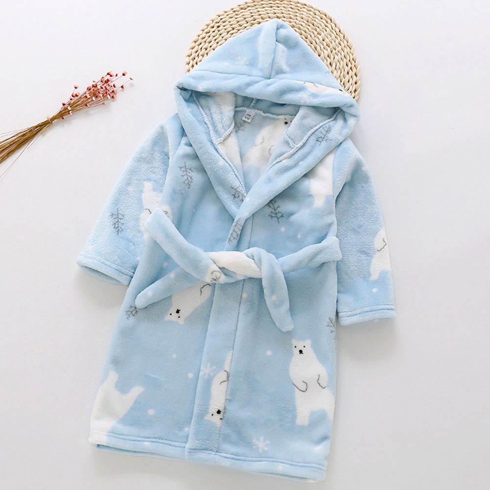 超柔軟珊瑚絨浴袍睡衣-藍色北極熊