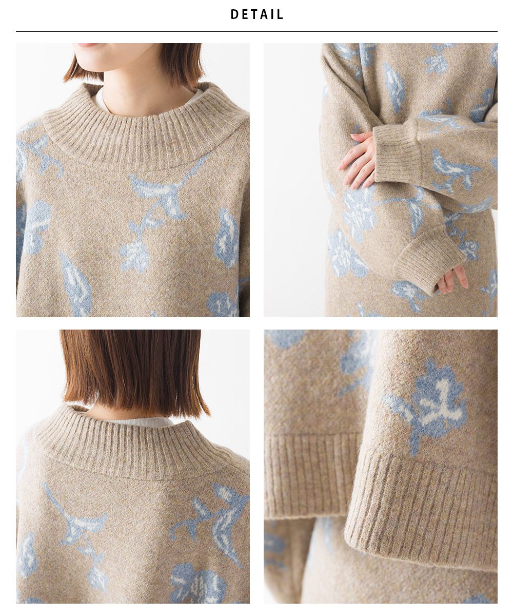 日本 OMNES - 優雅花朵柔軟針織毛衣-氣質灰