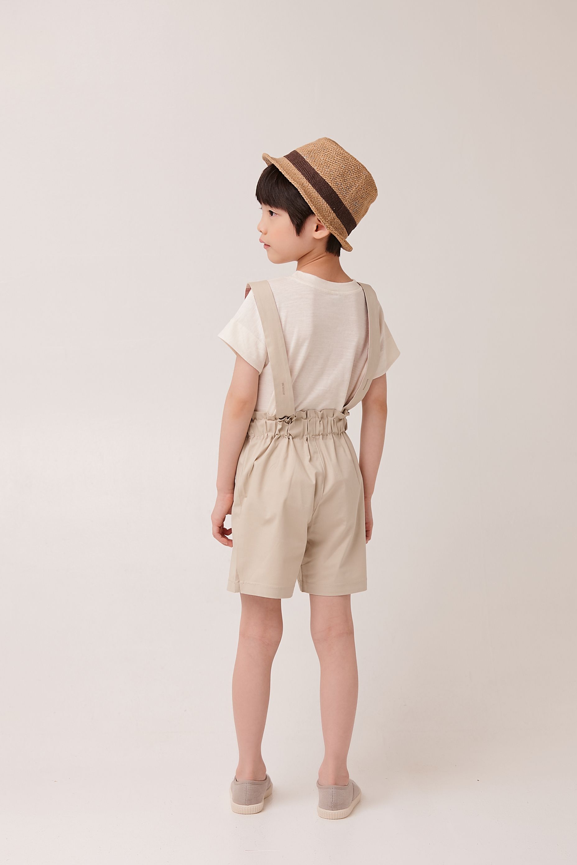 韓國 Coco Bang - 假鈕釦裝飾吊帶褲-杏