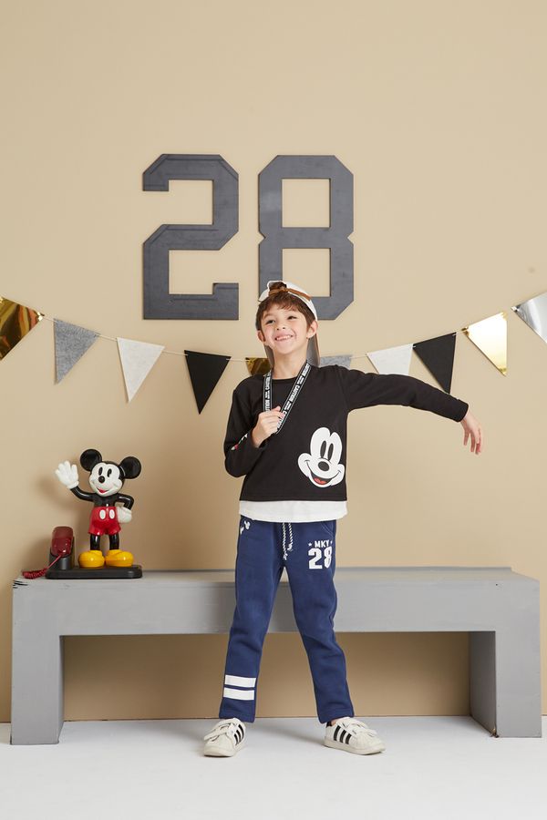 麗嬰房 Disney - 米奇系列運動刷毛長-靛藍