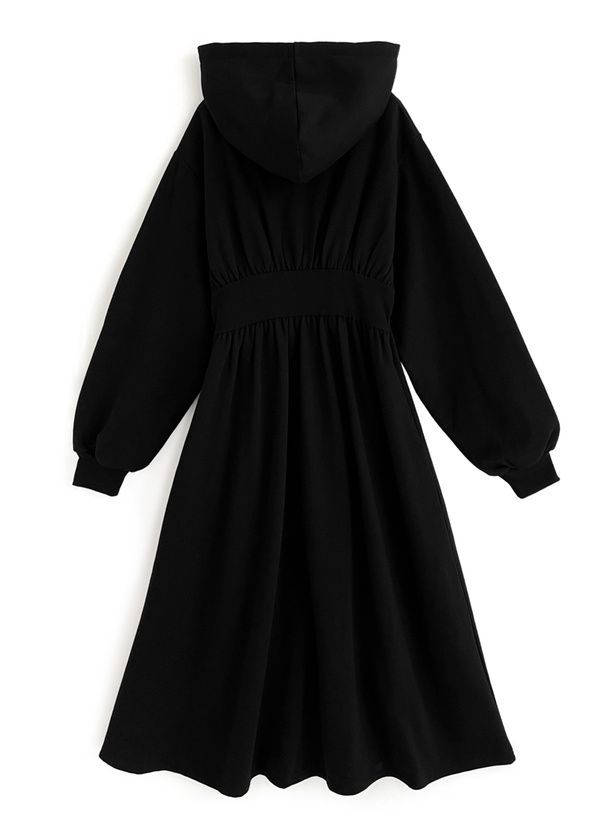 日本 GRL - 休閒感收腰連帽長袖洋裝-黑 (F)