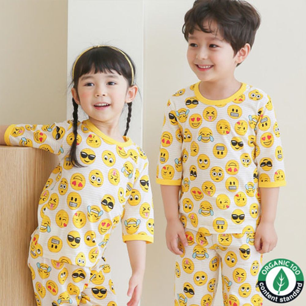 正韓 Puco - 超優質嬰幼兒/兒童七分袖100% 有機純棉家居服/睡衣-表情符號
