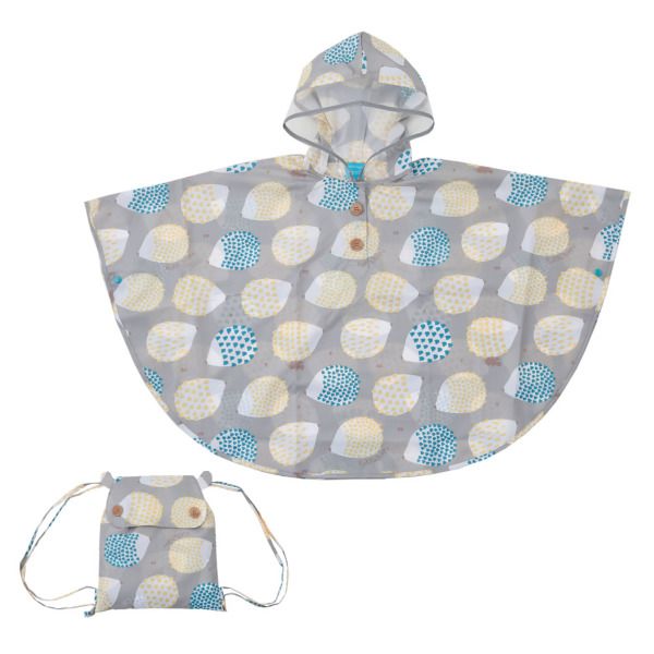 日本 kukka hippo - 兒童防雨斗篷(附收納袋)-萌萌刺蝟 (適穿身高:90cm)