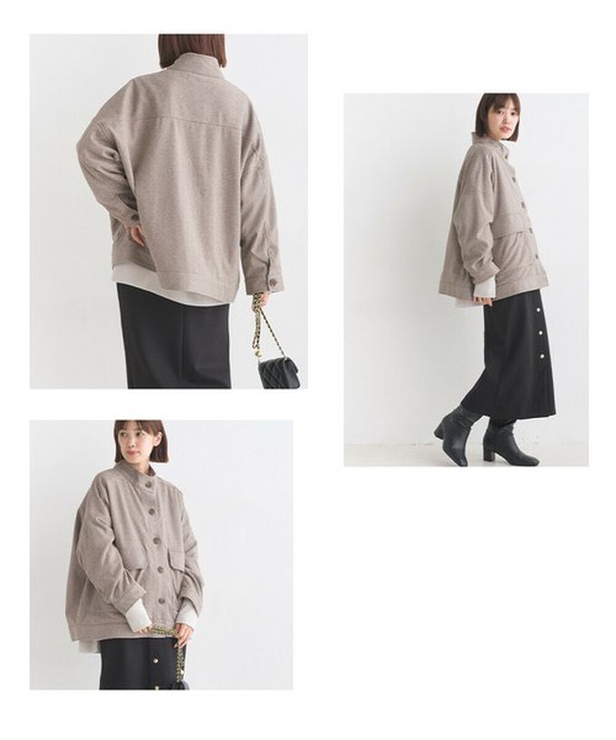 日本 OMNES - 人字紋休閒口袋俐落短版大衣外套-灰