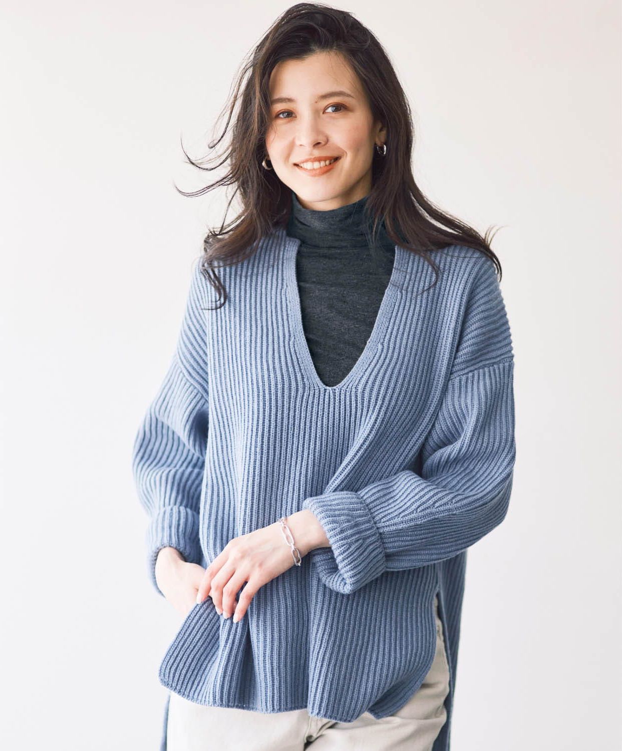 日本千趣會 - 95%棉 高領舒膚長袖發熱衣-媽媽-深灰