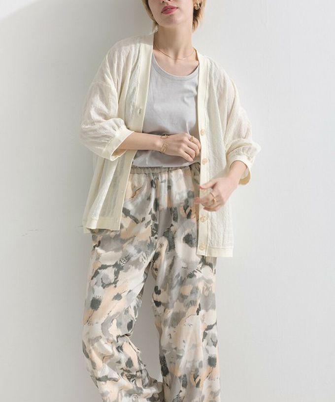 日本 le colis - [人氣款]柔和季節感印花輕盈寬褲-暈染-粉紅x綠