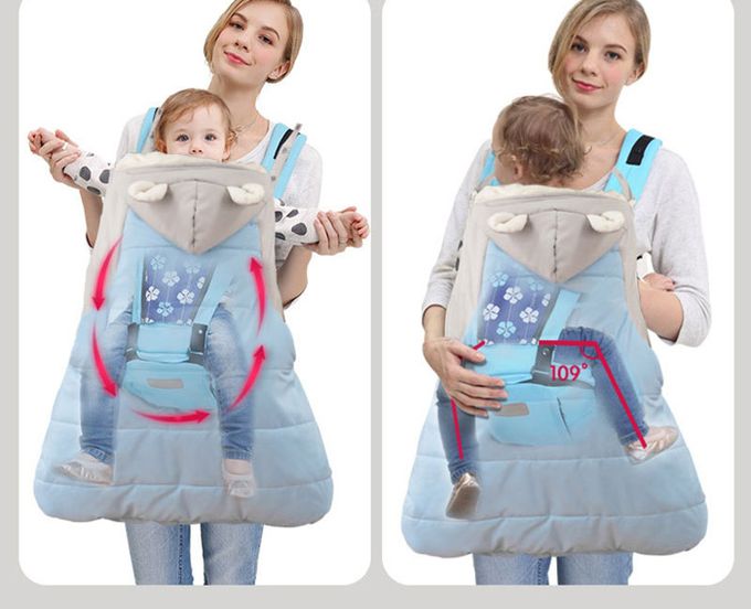 JoyNa - 嬰兒背帶保暖披風-藍色